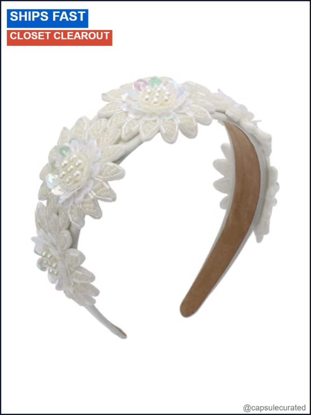 Floral Pearl Bead Sequin Headband Elegant Flower Leaf Hair Accessory
